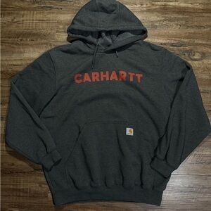 Carhartt Men's Charcoal Hoodie with Red Logo